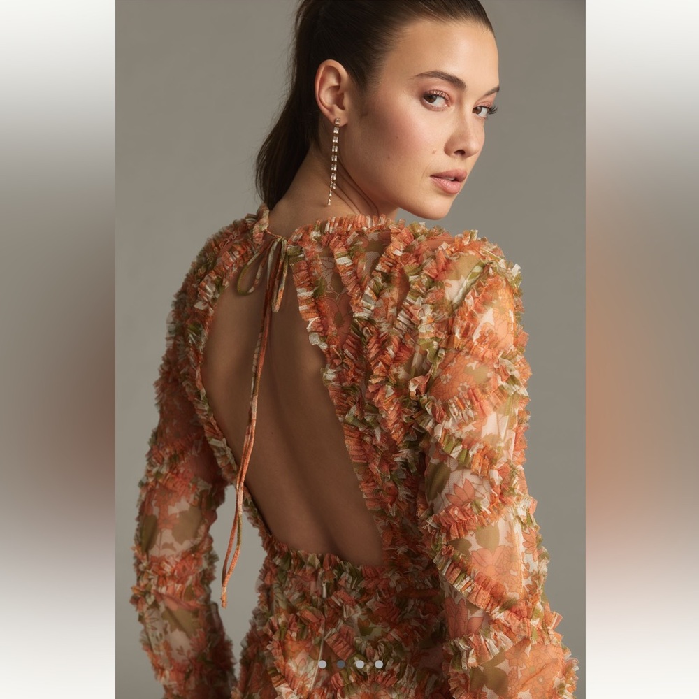 Anthropologie Mac Duggal Floral long sleeve ruffle dress - Picture 3 of 10